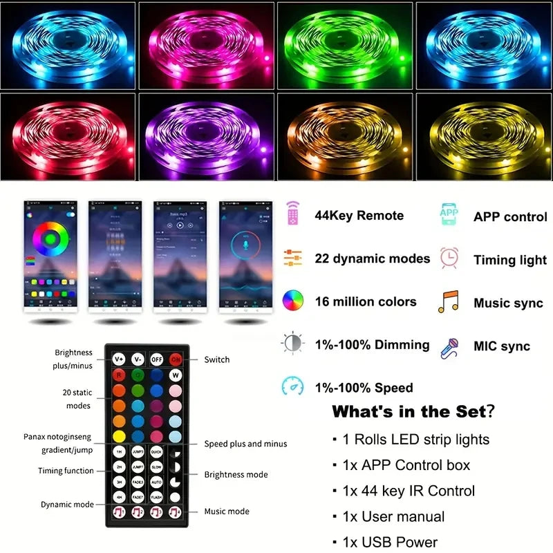 WIFI RGB LED Strip Light 5050 Bluetooth APP Control Led Flexible Diode Decoration For Festival Party TV Desk Bedroom